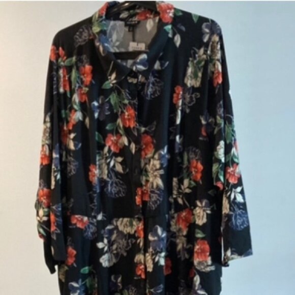 TORRID Sz 4X Maxi Dress Button Down Floral 3/4 Sleeves Hoops for Belt - Picture 2 of 14